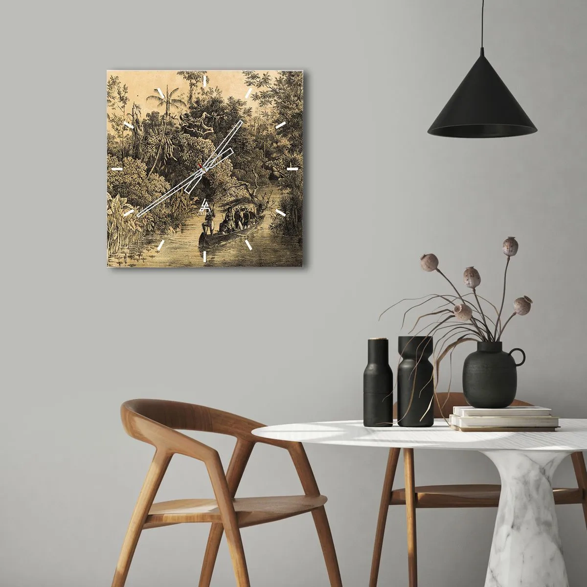 Reloj de pared - Reloj de vidrio - Expedición a la fuente - 40x40 cm