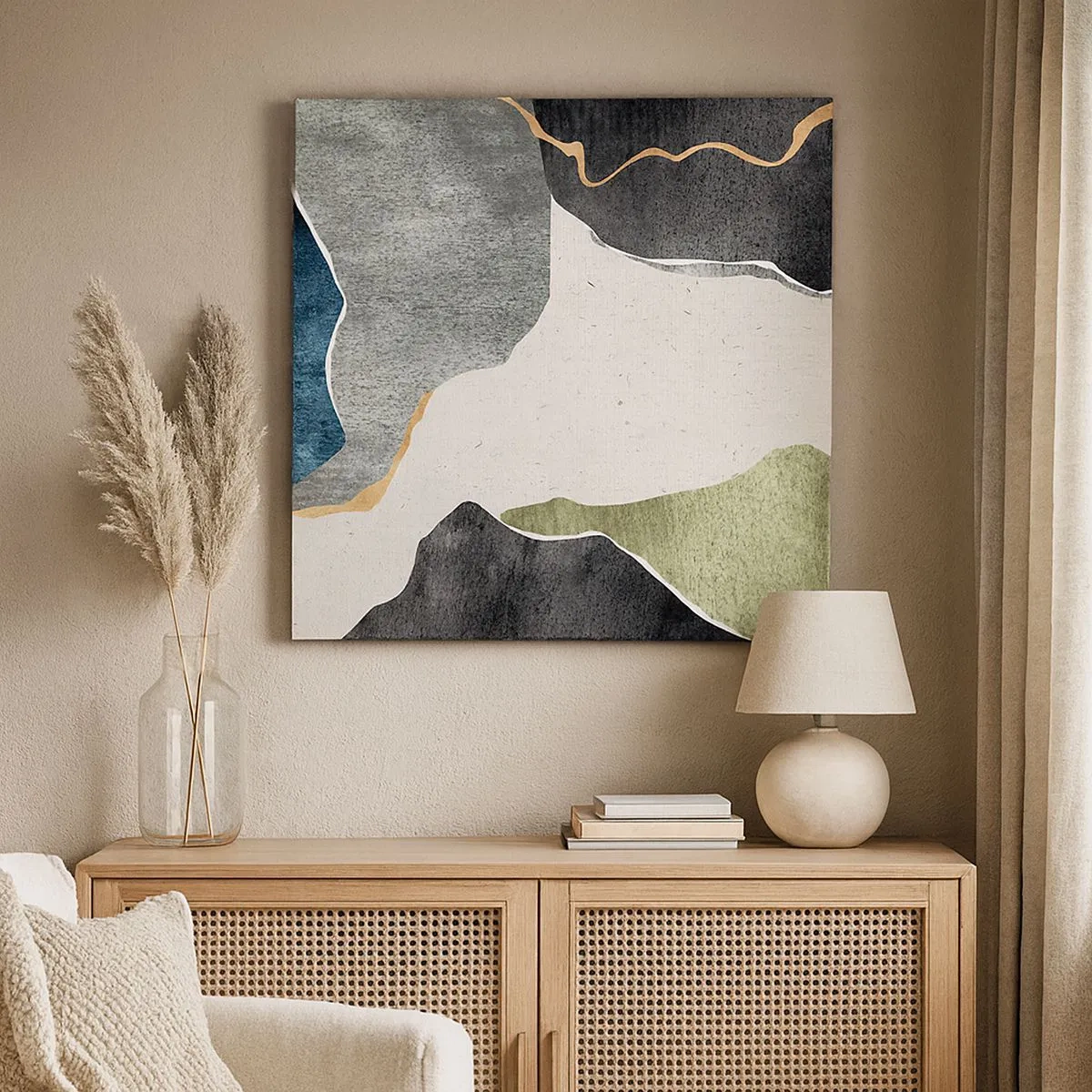 Cuadro sobre lienzo - Impresión de Imagen - Composición en mosaico con una hebra de oro - 30x30 cm