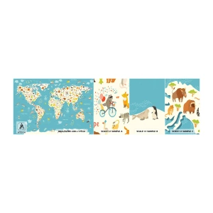 Muestra De Fotomural Standard Eco - Amamos al mundo entero - Mapa del mundo, animales, Para niños - 100x30 cm