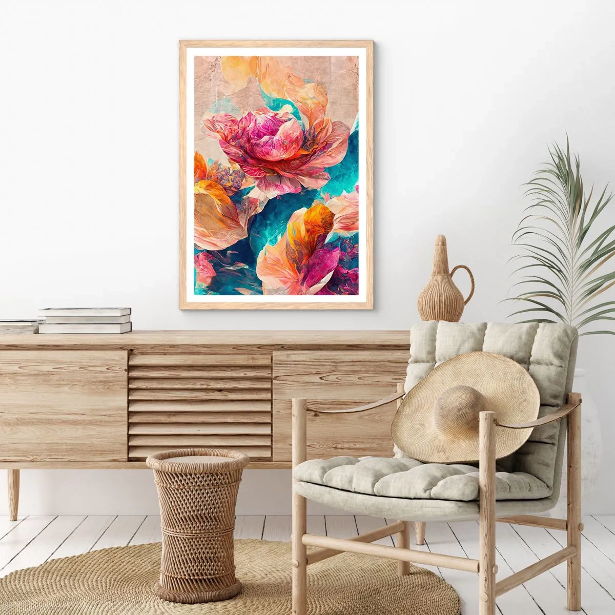 Póster en marco roble claro - El colorido esplendor de un ramo - 50x70 cm