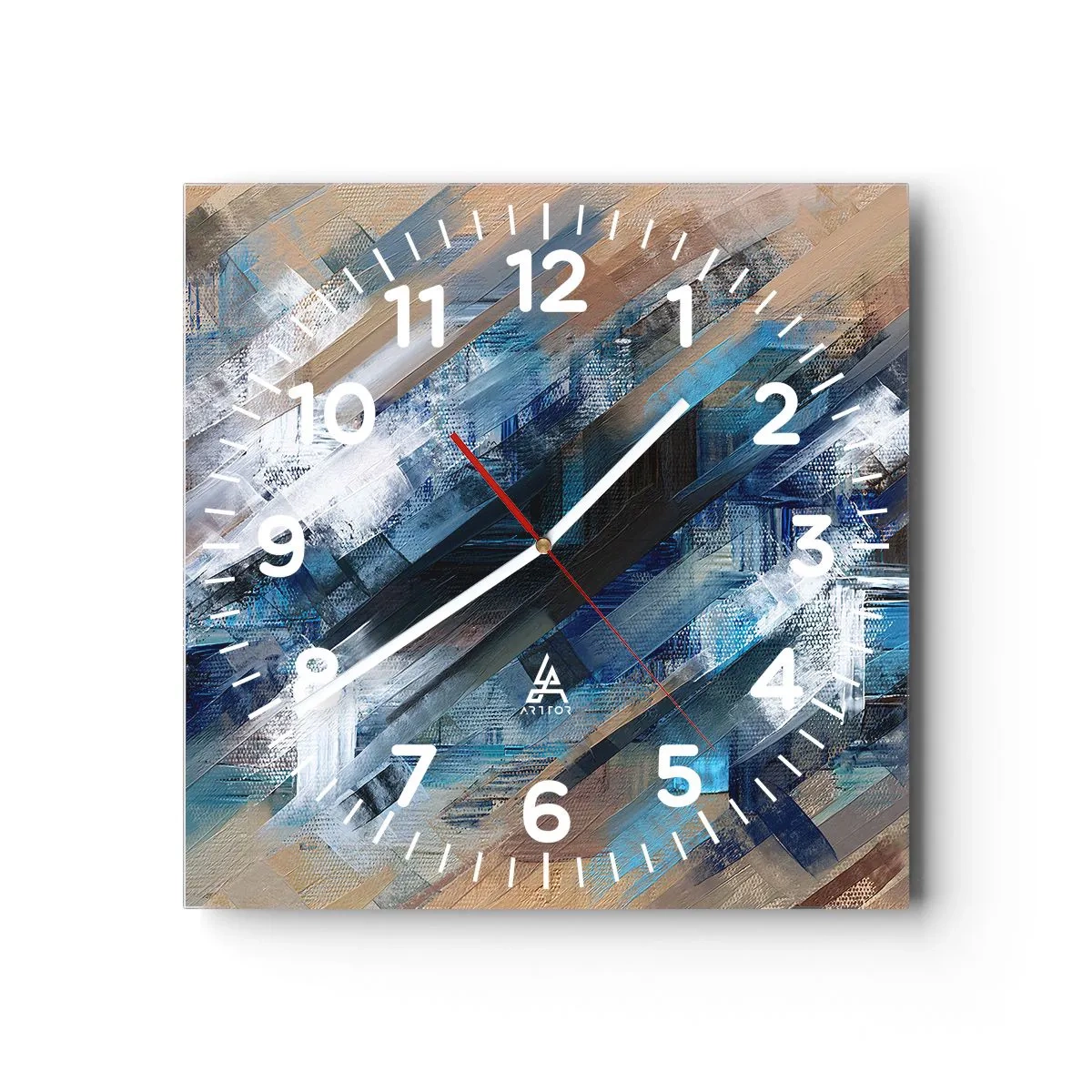Reloj de pared - Reloj de vidrio - En una inclinación azul - 40x40 cm
