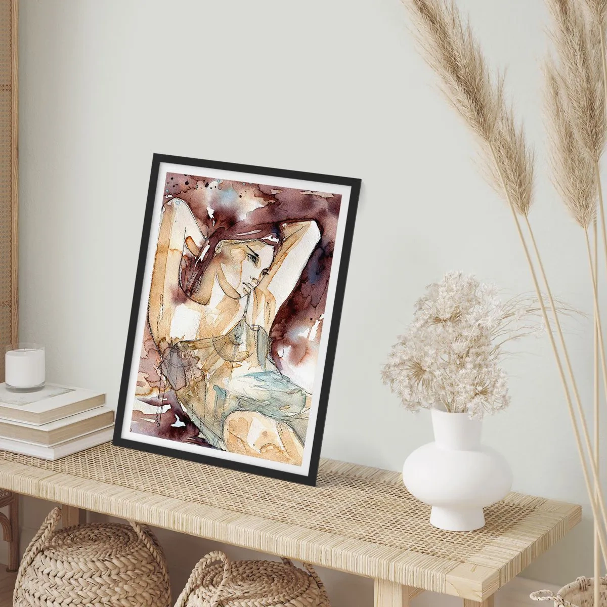 Póster en marco negro - Silueta artística de una mujer en tonos marrones. - 50x70cm - En un estado de ánimo armónico - Decoración de pared moderna para salón y dormitorio ARTTOR