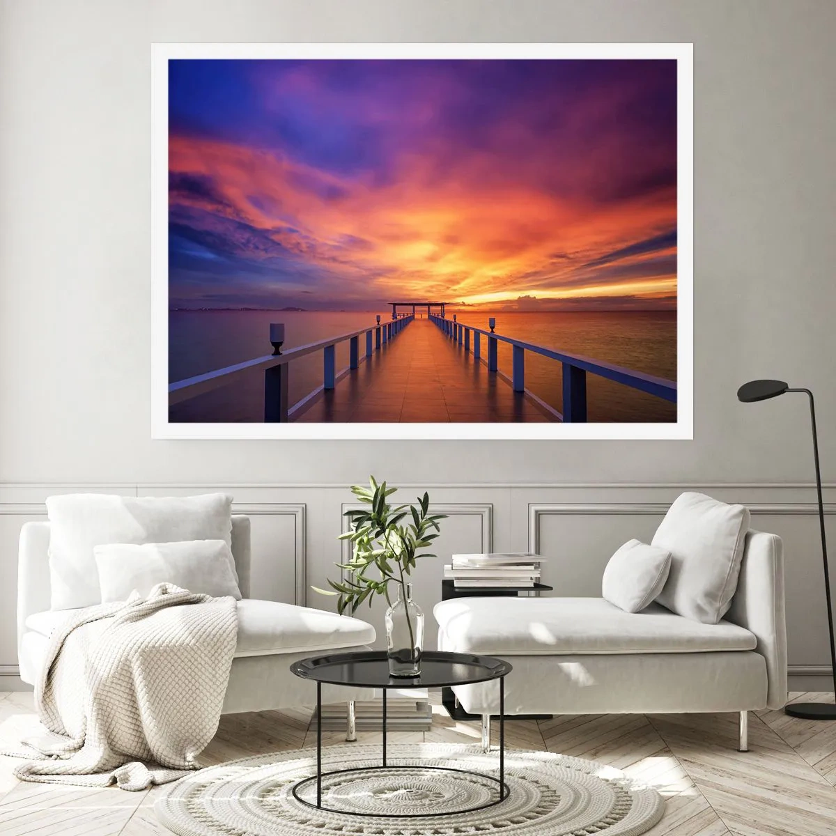 Póster - Un embarcadero que conduce al mar durante la puesta de sol. - 100x70cm - Sin fin - Decoración de pared moderna para salón y dormitorio ARTTOR