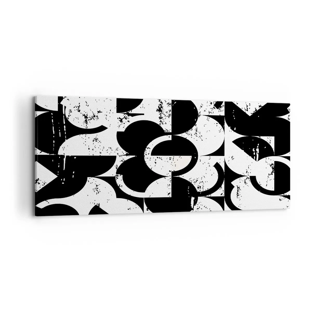 Cuadro sobre lienzo - Impresión de Imagen - Patrón geométrico abstracto en blanco y negro con efecto vintage. - 120x50cm - El blanco es blanco y el negro es negro - Decoración de pared moderna para salón y dormitorio ARTTOR