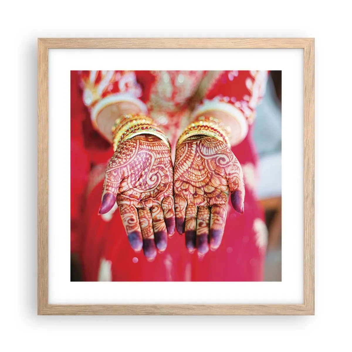 Póster en marco roble claro - Ritual con las manos - 40x40 cm