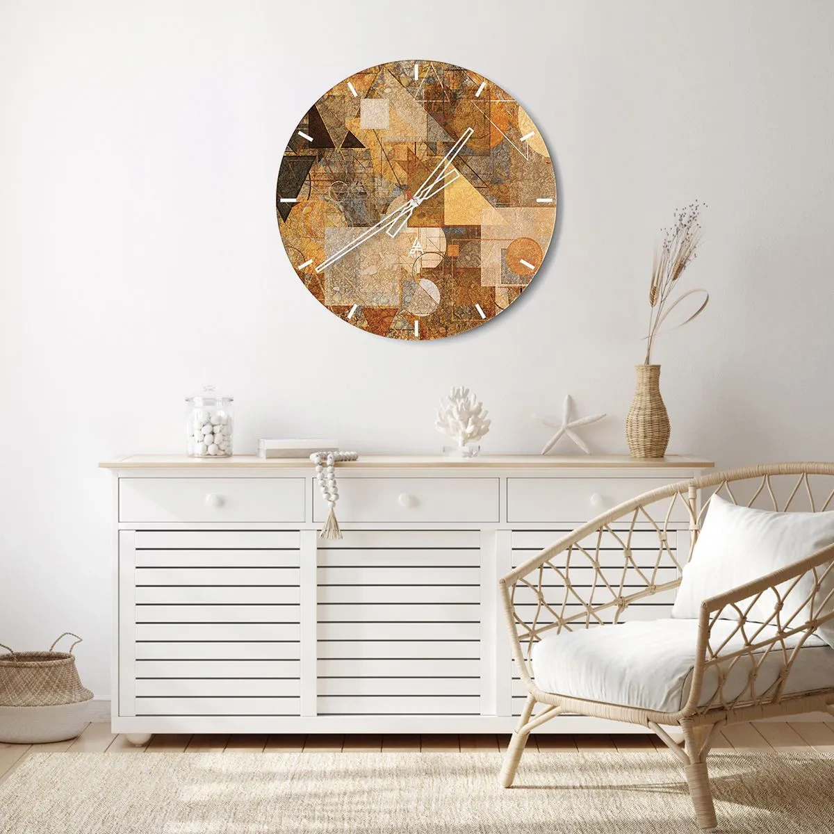 Reloj de pared - Reloj de vidrio - Estudio cubista en bronce - 30x30 cm