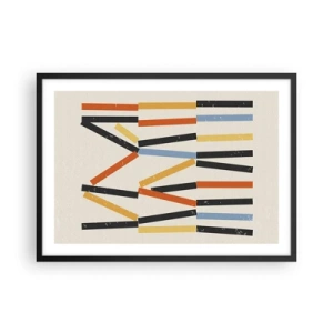 Póster en marco negro - Composición abstracta con rectángulos de colores y negros en disposición horizontal. - 70x50cm - Composición horizontal - Decoración de pared moderna para salón y dormitorio ARTTOR