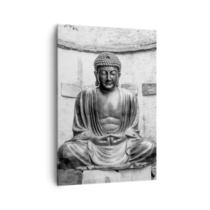Cuadro sobre lienzo - Impresión de Imagen - Estatua de Buda en blanco y negro en pose meditativa. - 70x100cm - En la fuente de la paz - Decoración de pared moderna para salón y dormitorio ARTTOR