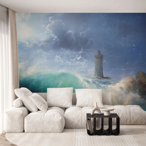 Fotomural personalizado Premium Sand - En guardia contra los elementos - Paisaje, Faro, Tormenta
