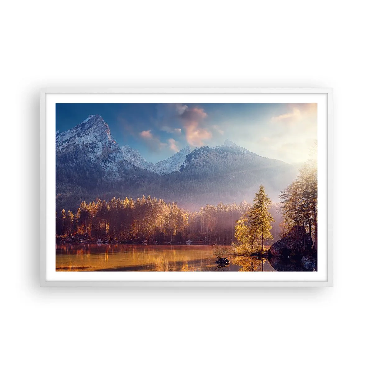 Póster en marco blanco - Entre las montañas y los valles - 91x61 cm