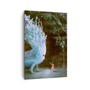 Cuadro sobre lienzo - Impresión de Imagen - La figura de una niña frente a una criatura fantástica. - 70x100cm - Una reunión fantástica - Decoración de pared moderna para salón y dormitorio ARTTOR