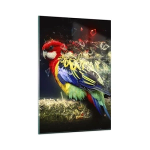 Cuadro sobre vidrio - Impresiones sobre Vidrio - Un loro en colores vivos sobre un fondo de efectos de luz. - 80x120cm - Un mensajero del glamour - Decoración de pared moderna para salón y dormitorio ARTTOR