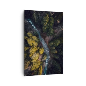 Cuadro sobre lienzo - Impresión de Imagen - Una vista desde arriba de un bosque con un río sinuoso. - 80x120cm - Rápido, cada vez más rápido - Decoración de pared moderna para salón y dormitorio ARTTOR