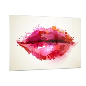 Cuadro sobre vidrio - Impresiones sobre Vidrio - Labios abstractos en colores vibrantes. - 120x80cm - Un tono más rojo - Decoración de pared moderna para salón y dormitorio ARTTOR