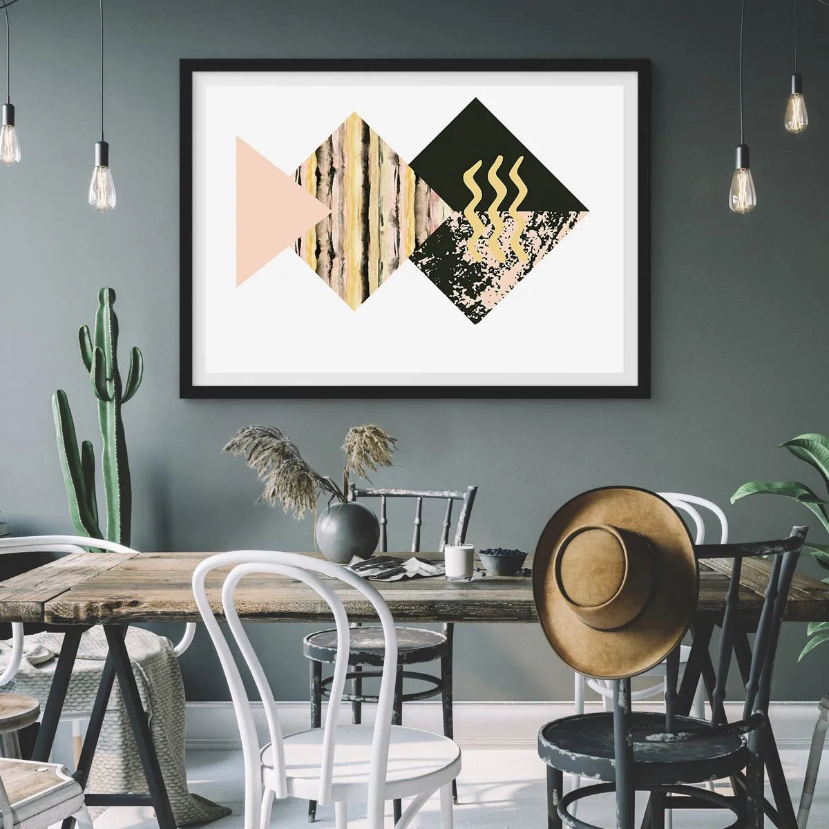 Póster en marco negro - Formas geométricas con patrones abstractos - 100x70cm - No es tan sencillo - Decoración de pared moderna para salón y dormitorio ARTTOR