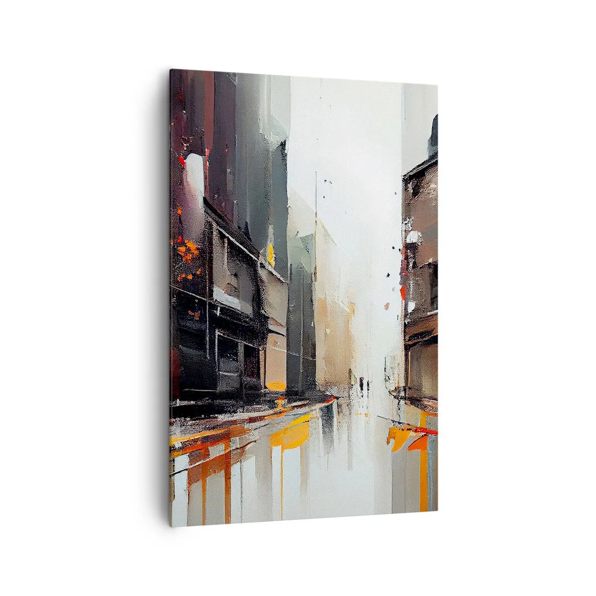 Cuadro sobre lienzo - Impresión de Imagen - Vista abstracta de una calle de la ciudad bajo la lluvia - 80x120cm - Día lluvioso - Decoración de pared moderna para salón y dormitorio ARTTOR
