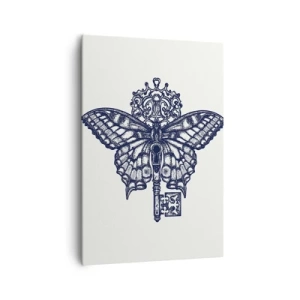 Cuadro sobre lienzo - Impresión de Imagen - Elegante gráfico de mariposa y llave en un estilo minimalista. - 70x100cm - Todos los secretos del corazón - Decoración de pared moderna para salón y dormitorio ARTTOR