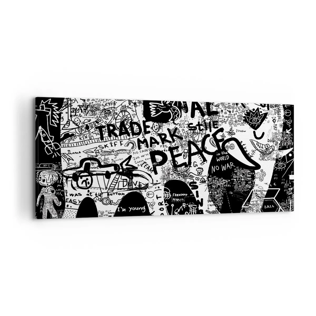 Cuadro sobre lienzo - Impresión de Imagen - Gráficos en blanco y negro con motivos de grafiti. - 120x50cm - El rico mundo de la calle - Decoración de pared moderna para salón y dormitorio ARTTOR