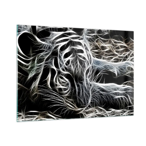 Cuadro sobre vidrio - Impresiones sobre Vidrio - Tigre abstracto en líneas luminosas sobre fondo negro - 100x70cm - Un estudio sobre la ligereza felina - Decoración de pared moderna para salón y dormitorio ARTTOR