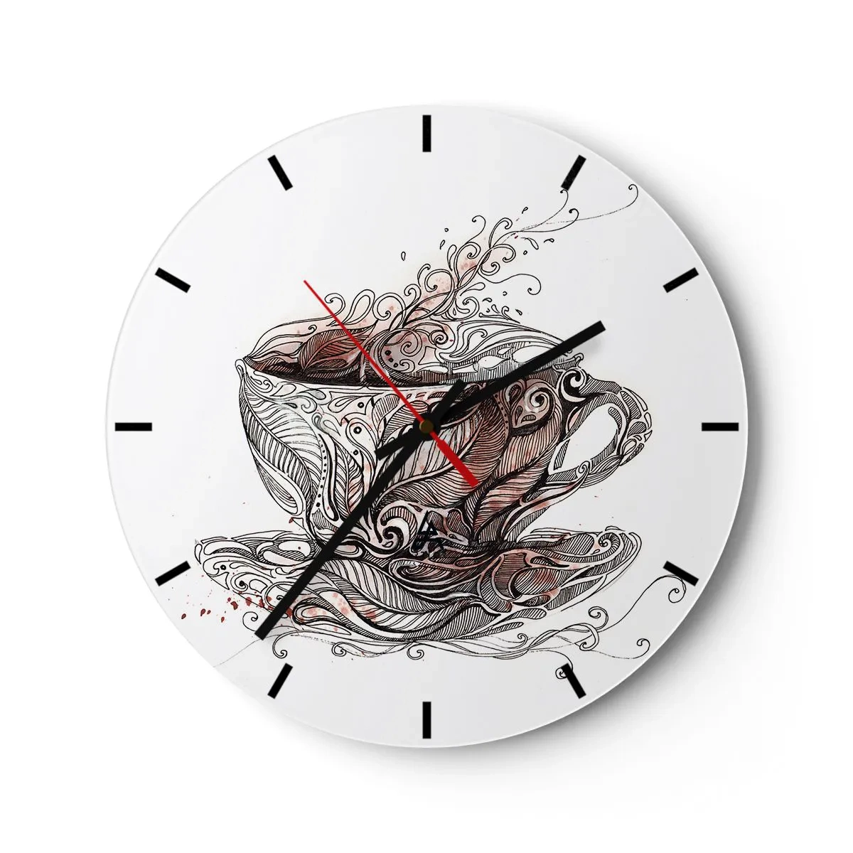 Reloj de pared - Reloj de vidrio - Una taza de café con un patrón artístico. - 30x30cm - Té para todo - Decoración de pared moderna para salón, cocina y dormitorio ARTTOR