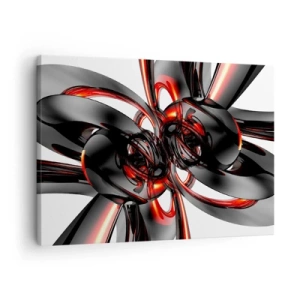 Cuadro sobre lienzo - Impresión de Imagen - Gráficos 3D abstractos con elementos negros y rojos - 70x50cm - Movimiento en grafito y rojo - Decoración de pared moderna para salón y dormitorio ARTTOR