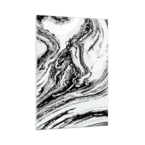 Cuadro sobre vidrio - Impresiones sobre Vidrio - Un patrón abstracto en tonos de blanco y negro que se asemeja a ondas. - 50x70cm - Al principio existía el caos - Decoración de pared moderna para salón y dormitorio ARTTOR