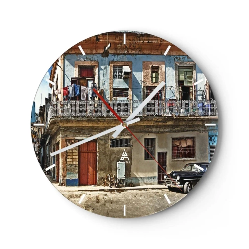 Reloj de pared - Reloj de vidrio - Ambiente hawaiano - 40x40 cm
