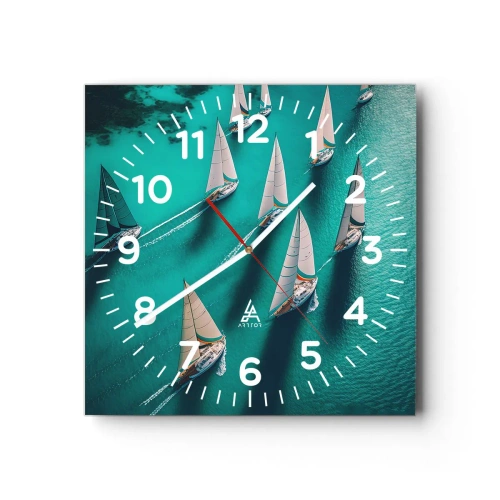 Reloj de pared - Reloj de vidrio - En competición con el viento - 30x30 cm