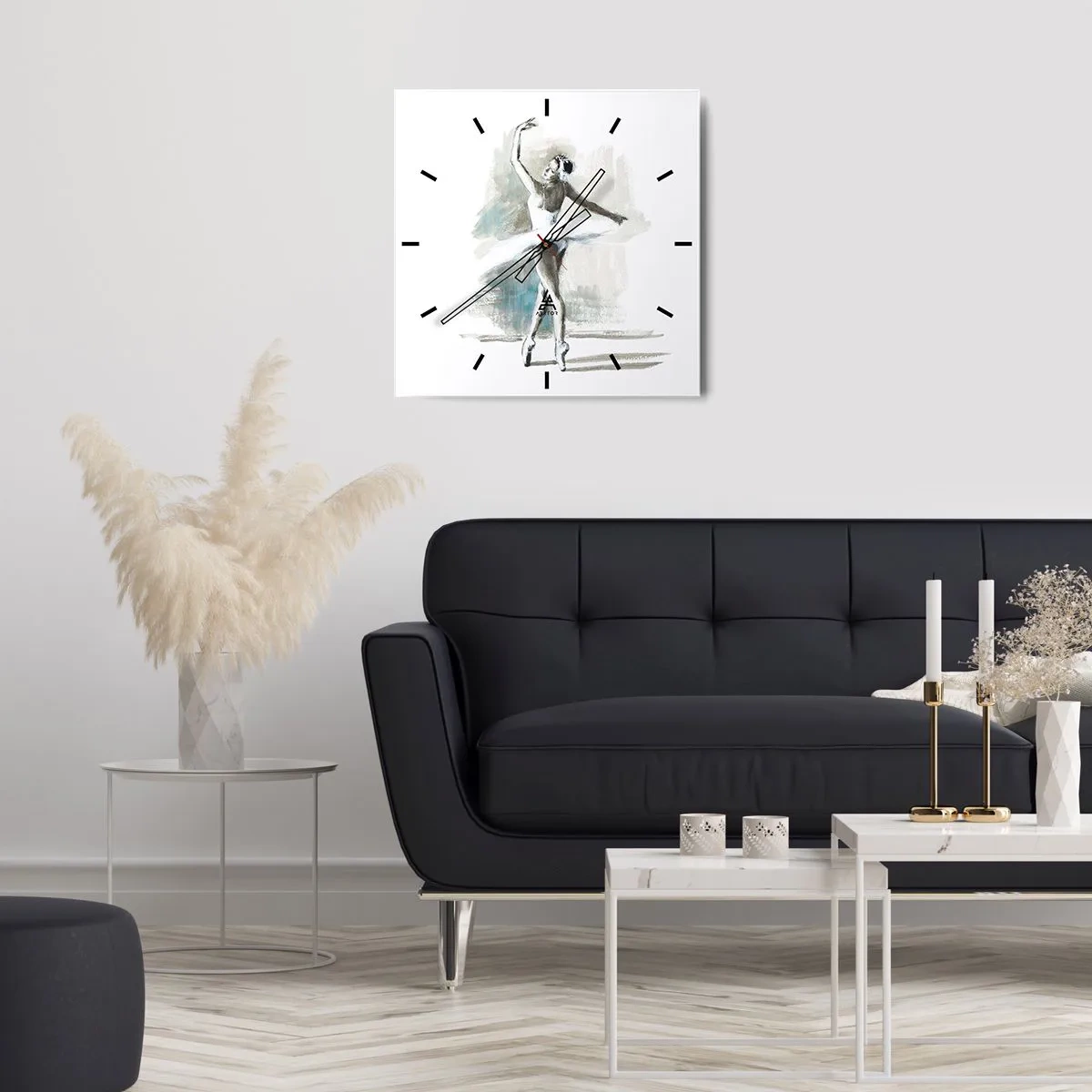 Reloj de pared - Reloj de vidrio - Una bailarina de ballet en pose de ballet sobre un fondo de delicados tonos de acuarela. - 30x30cm - Encantada por un cisne - Decoración de pared moderna para salón y dormitorio ARTTOR