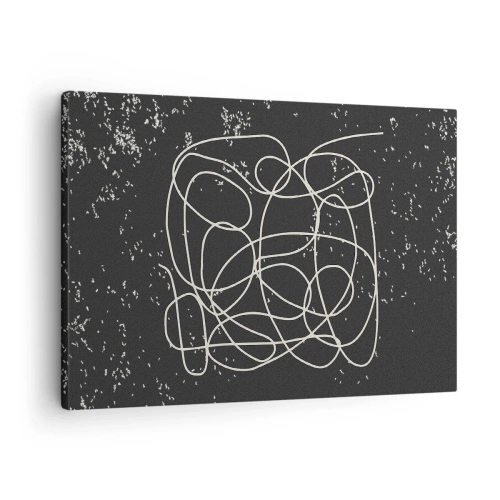 Cuadro sobre lienzo - Impresión de Imagen - Línea abstracta sobre fondo negro con finos detalles. - 70x50cm - Pensamientos errantes - Decoración de pared moderna para salón y dormitorio ARTTOR