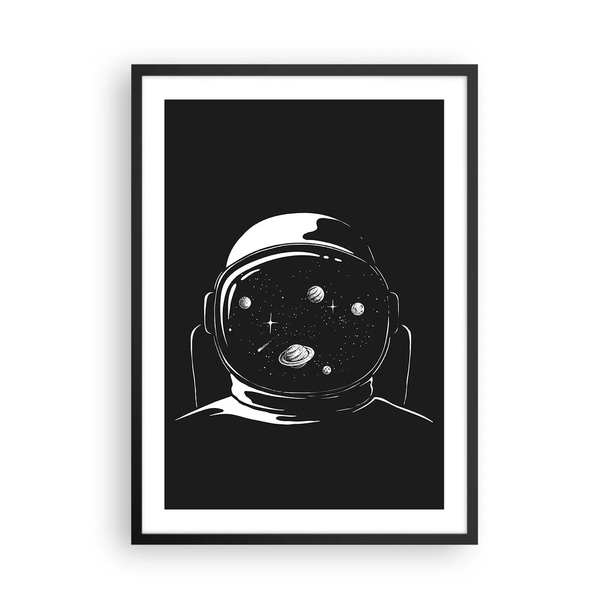 Póster en marco negro - Astronauta con el espacio reflejado en su casco - 50x70cm - Bonita vista - Decoración de pared moderna para salón y dormitorio ARTTOR