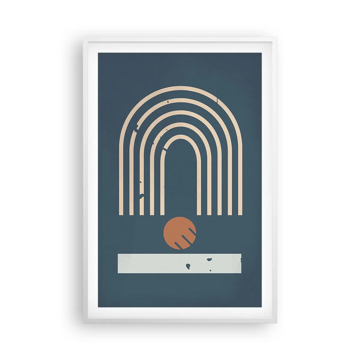 Póster en marco blanco - Geometría sobre azul marino - 61x91 cm