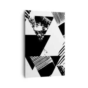 Cuadro sobre lienzo - Impresión de Imagen - Patrones geométricos en forma minimalista en blanco y negro. - 80x120cm - Una lluvia de triángulos - Decoración de pared moderna para salón y dormitorio ARTTOR