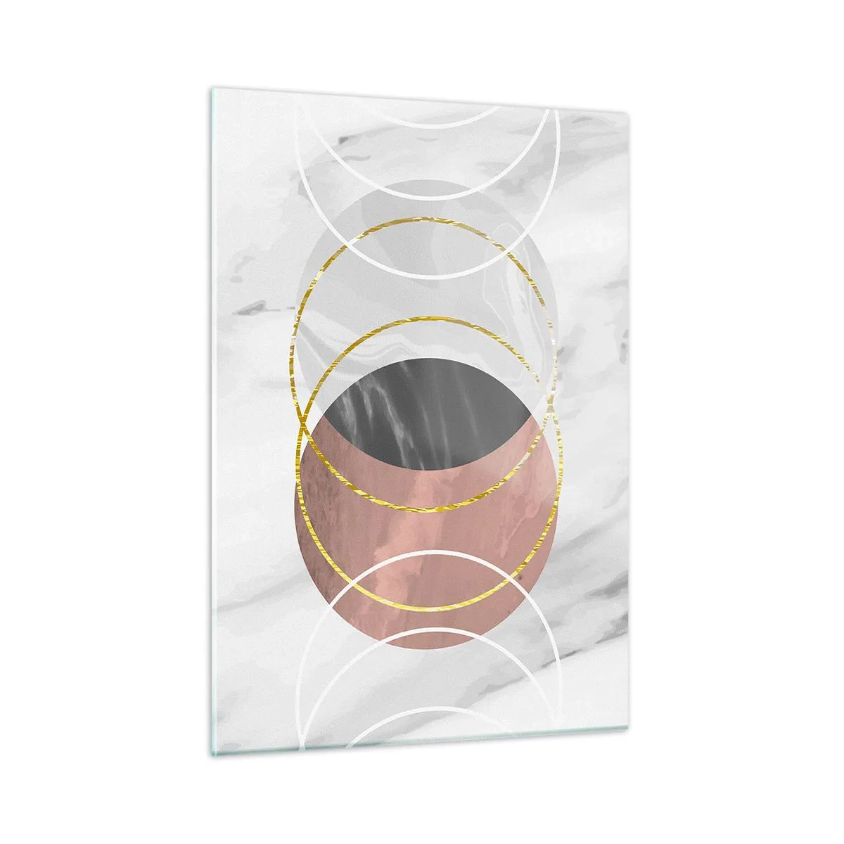 Cuadro sobre vidrio - Impresiones sobre Vidrio - Círculos geométricos en tonos cobre, oro y mármol. - 50x70cm - Música de las esferas - Decoración de pared moderna para salón y dormitorio ARTTOR