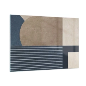 Cuadro sobre vidrio - Impresiones sobre Vidrio - Una forma minimalista con un círculo y líneas en beige. - 100x70cm - Composición de sencillez y redondez - Decoración de pared moderna para salón y dormitorio ARTTOR