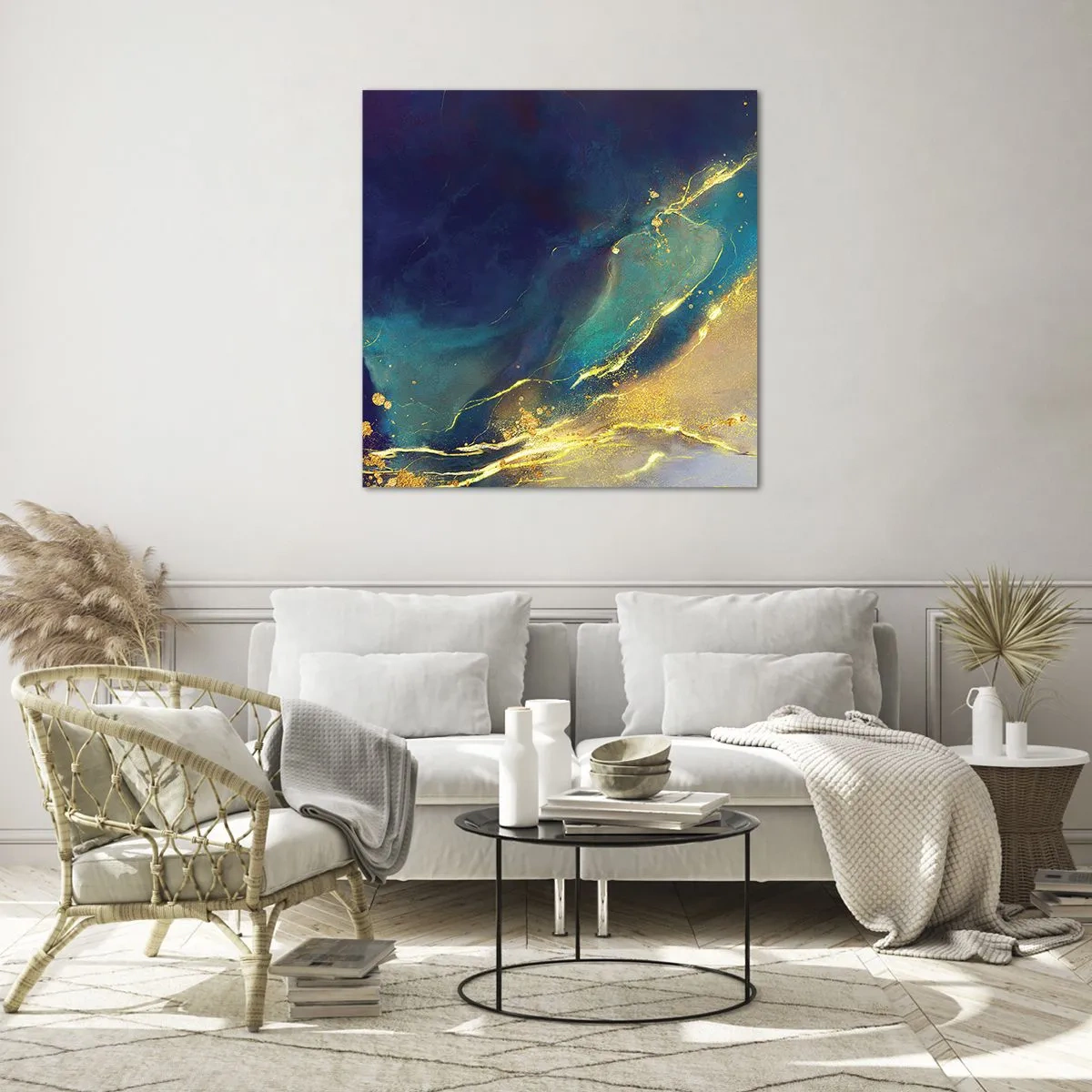 Cuadro sobre vidrio - Impresiones sobre Vidrio - Inundación dorada - 70x70 cm