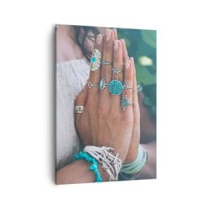 Cuadro sobre lienzo - Impresión de Imagen - Manos decoradas con joyas boho - 50x70cm - Conocimiento interior - Decoración de pared moderna para salón y dormitorio ARTTOR