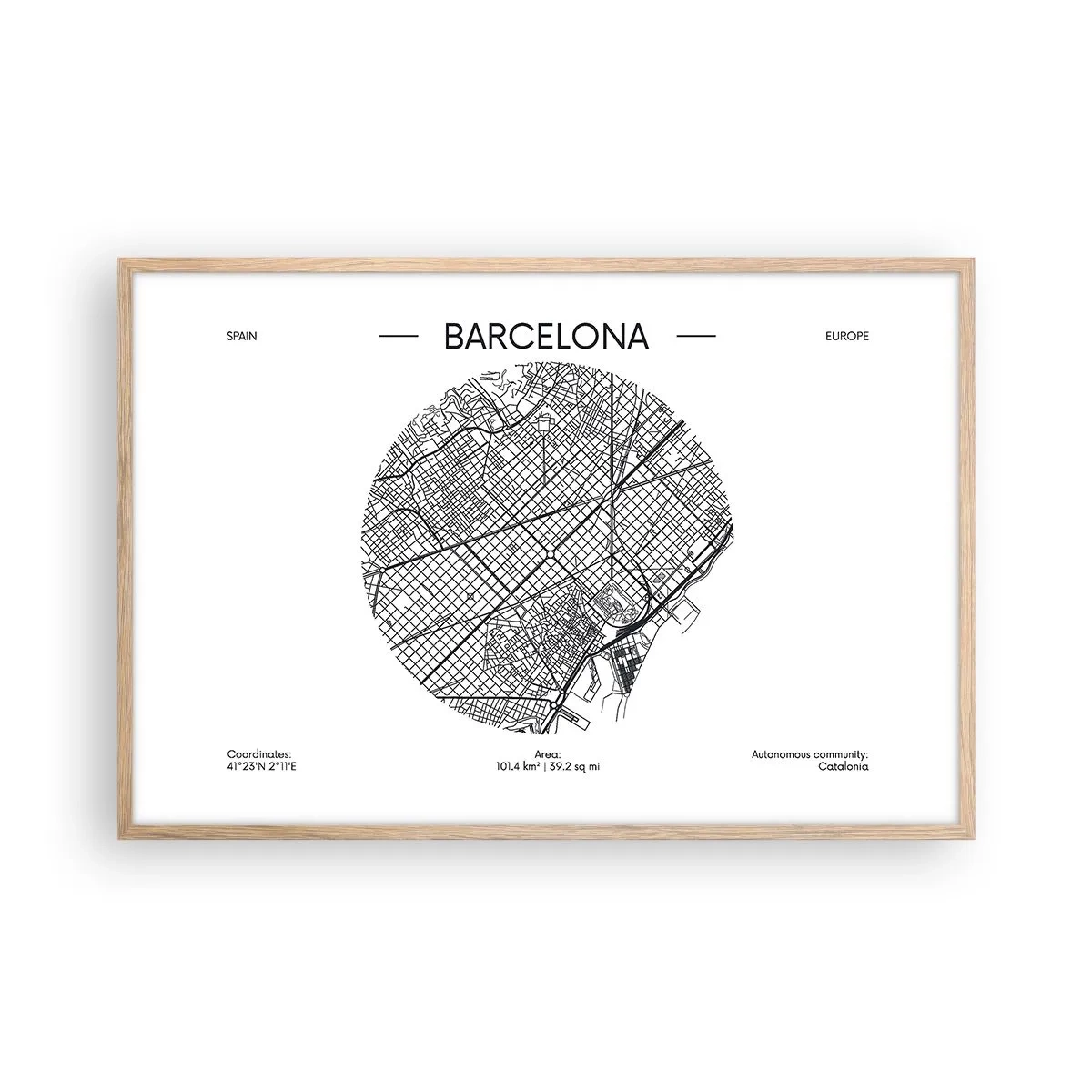 Póster en marco roble claro - Anatomía de Barcelona - 91x61 cm
