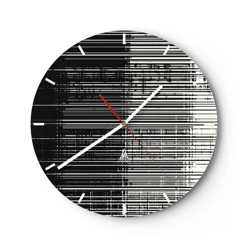 Reloj de pared - Reloj de vidrio - Rayas blancas y negras que crean el efecto de ondas y vibraciones. - 30x30cm - Ondas y vibraciones - Decoración de pared moderna para salón, cocina y dormitorio ARTTOR