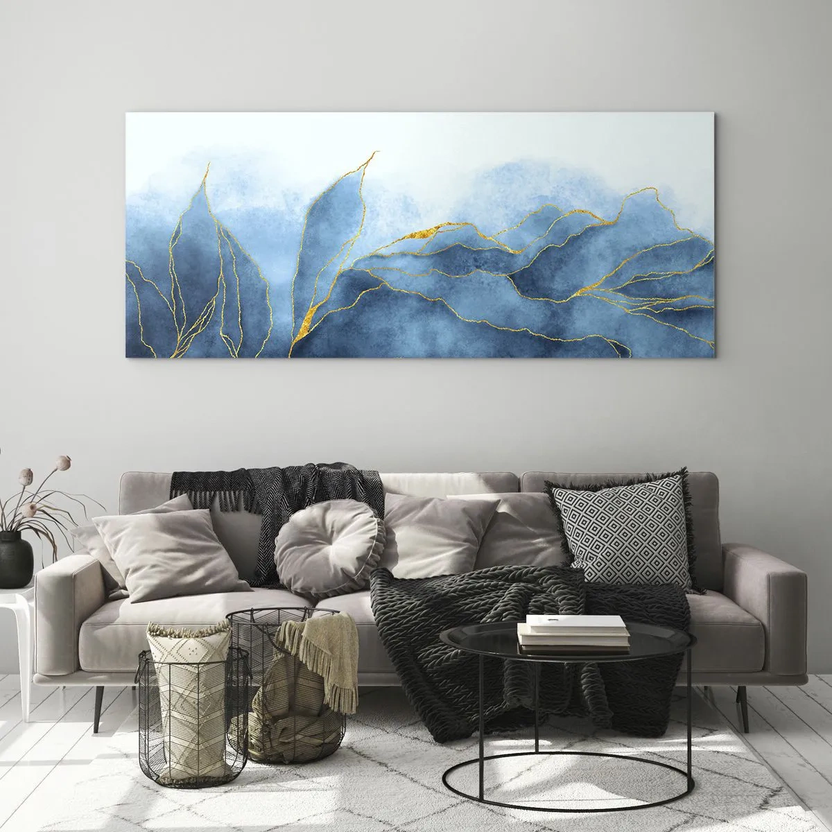 Cuadro sobre vidrio - Impresiones sobre Vidrio - Oro y azul - 100x40 cm