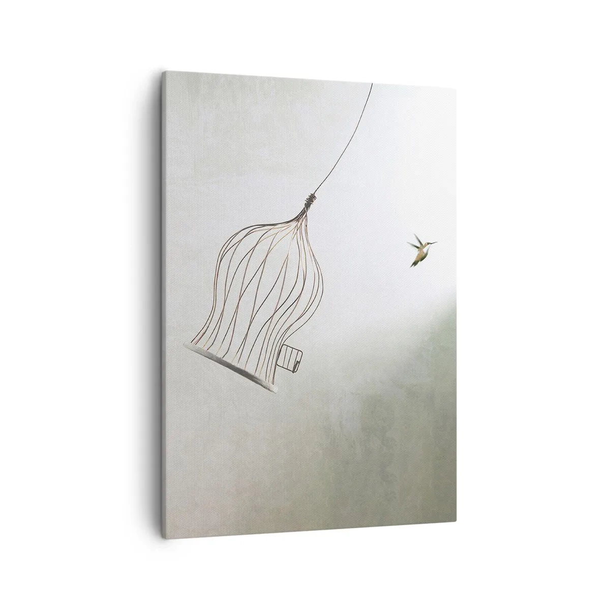 Cuadro sobre lienzo - Impresión de Imagen - Un pájaro liberado de una jaula con el cielo brillante como telón de fondo. - 50x70cm - Aquí debo estar - Decoración de pared moderna para salón y dormitorio ARTTOR