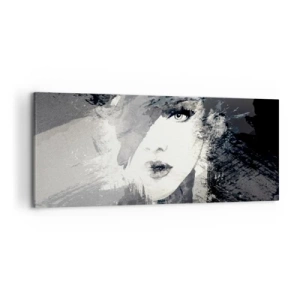 Cuadro sobre lienzo - Impresión de Imagen - Un retrato abstracto de una mujer en tonos grises con acentos delicados. - 120x50cm - Tras un velo gris - Decoración de pared moderna para salón y dormitorio ARTTOR