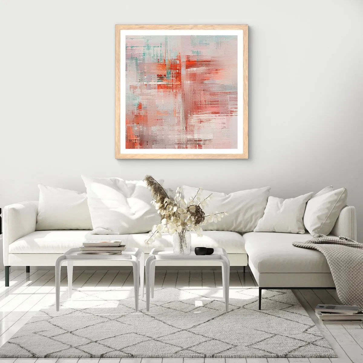 Póster en marco roble claro - Niebla rosa - 30x30 cm