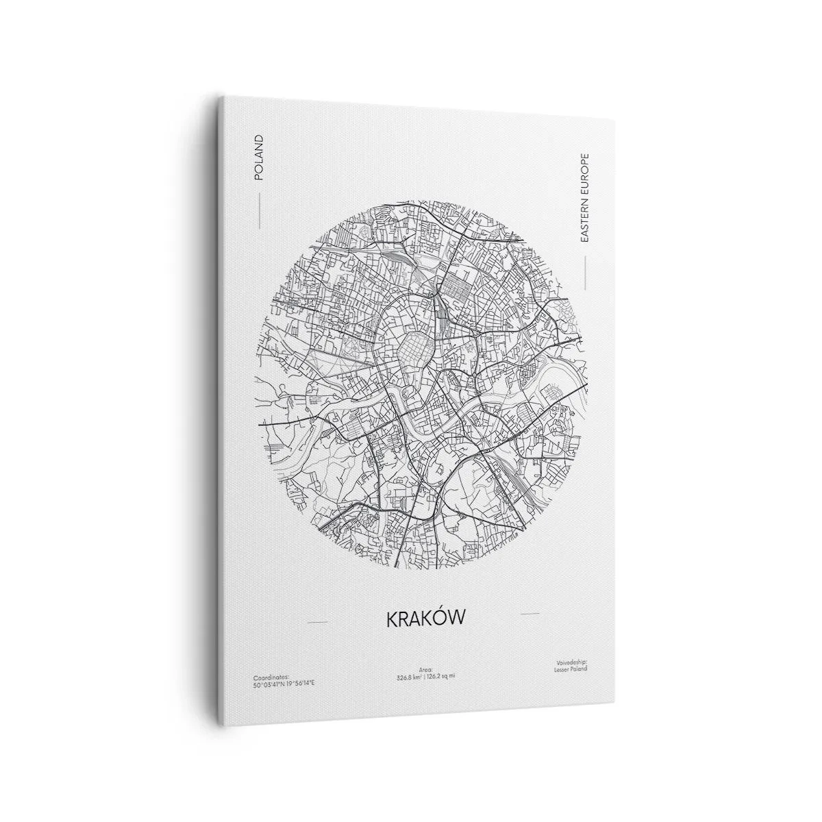 Cuadro sobre lienzo - Impresión de Imagen - Un mapa de Cracovia en estilo minimalista - 50x70cm - Anatomía de Cracovia - Decoración de pared moderna para salón y dormitorio ARTTOR