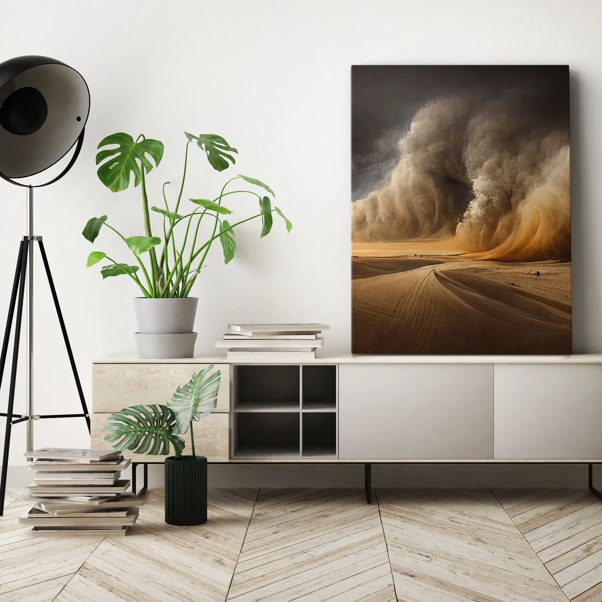 Cuadro sobre lienzo - Impresión de Imagen - Impresionante tormenta de arena en el desierto - 50x70cm - Ira del desierto - Decoración de pared moderna para salón y dormitorio ARTTOR