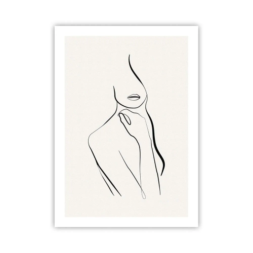Póster - Una línea minimalista de una silueta femenina sobre un fondo claro. - 50x70cm - Una ola de melancolía - Decoración de pared moderna para salón y dormitorio ARTTOR