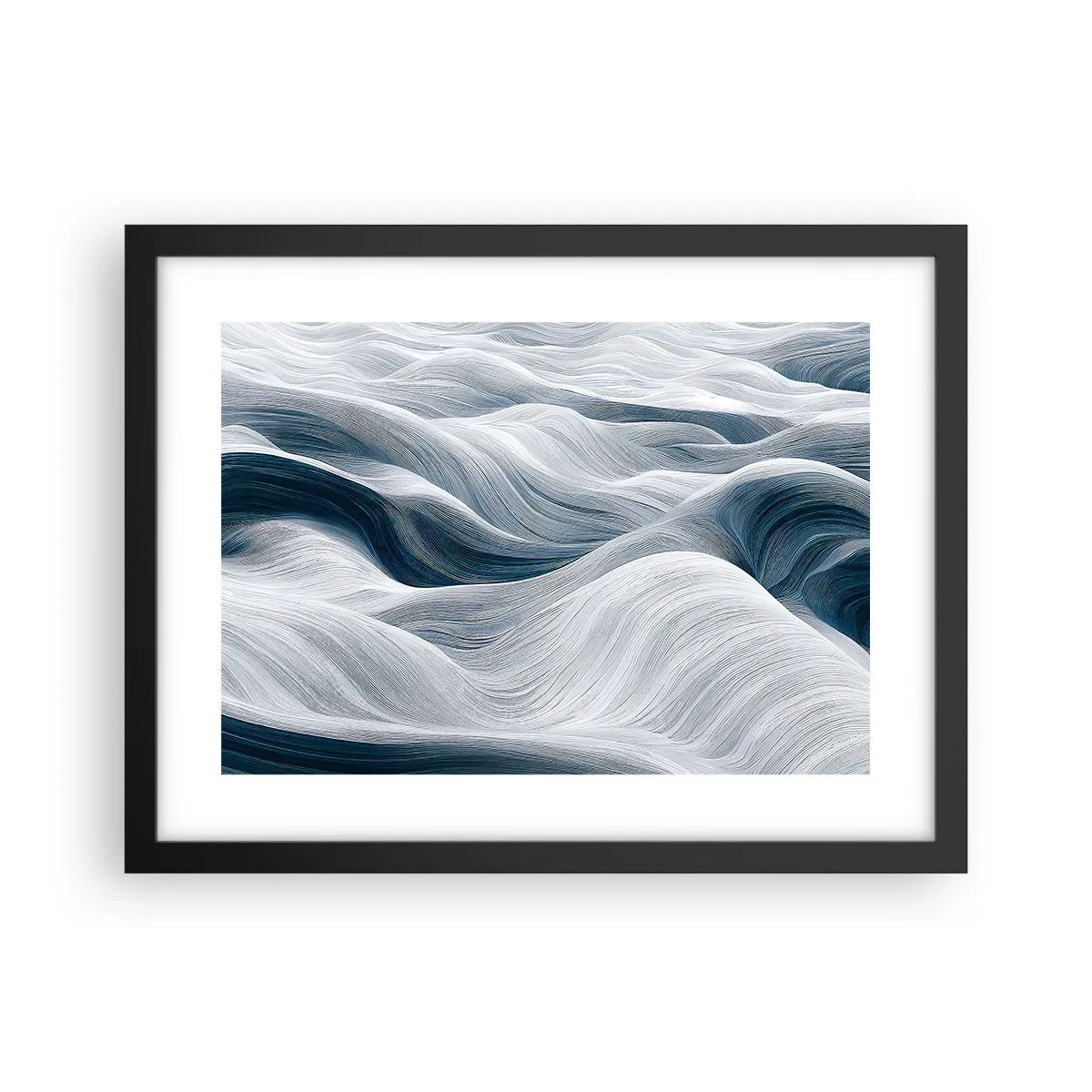 Póster en marco negro - Olas blancas y azules - 40x30 cm