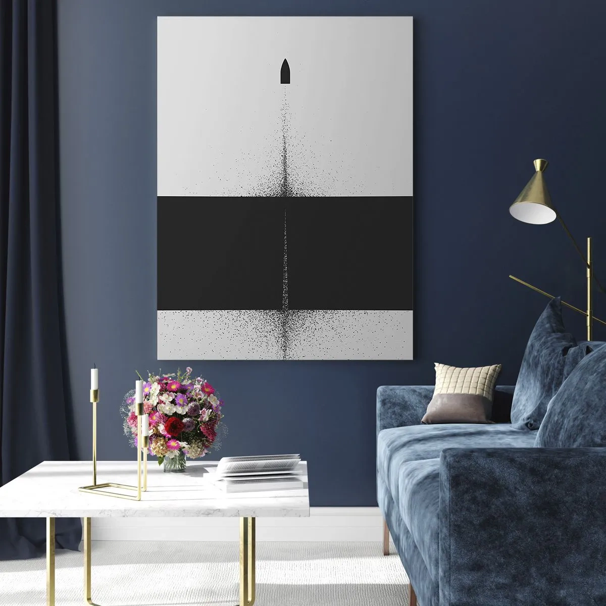 Cuadro sobre vidrio - Impresiones sobre Vidrio - Un proyectil simbólico de estilo minimalista y abstracto. - 70x100cm - Directa al objetivo - Decoración de pared moderna para salón y dormitorio ARTTOR