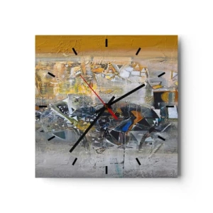 Reloj de pared - Reloj de vidrio - Abstracción con tonos dominantes de amarillo y gris. - 30x30cm - Todo se pondrá en su sitio - Decoración de pared moderna para salón y dormitorio ARTTOR