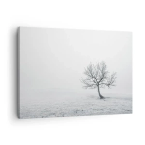 Cuadro sobre lienzo - Impresión de Imagen - Un árbol solitario en la niebla invernal en un campo vacío. - 70x50cm - Contra la nada - Decoración de pared moderna para salón y dormitorio ARTTOR